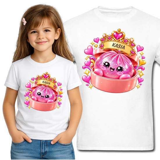 Koszulka różowy brokatowy GNIOTEK squishy KRÓLOWA GNIOTKÓW personalizowana Z NAPISEM imieniem MG56